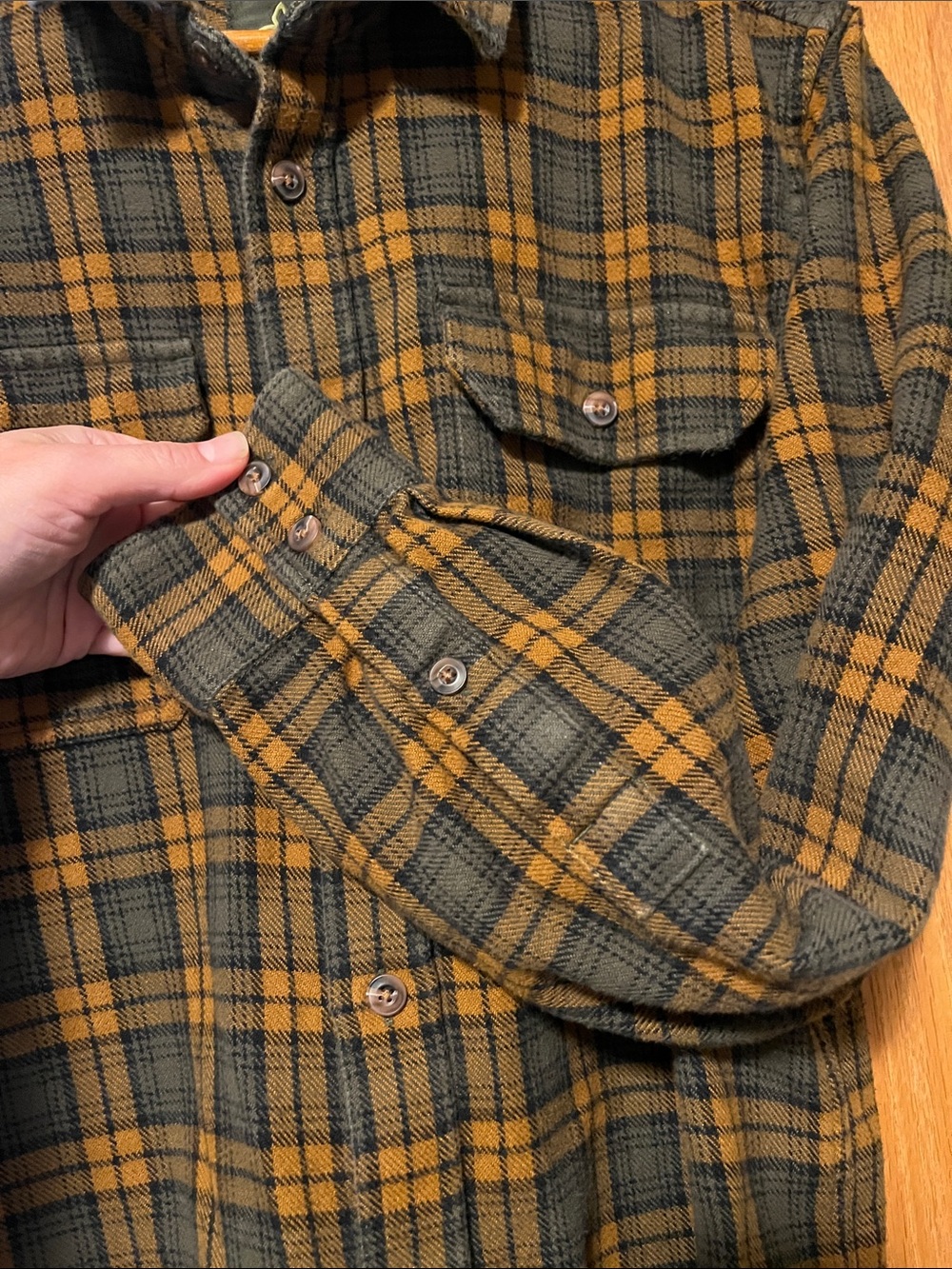 Prana Men's Plaid Button-Down Shirt - Mustard & Black - Picture 7 of 14